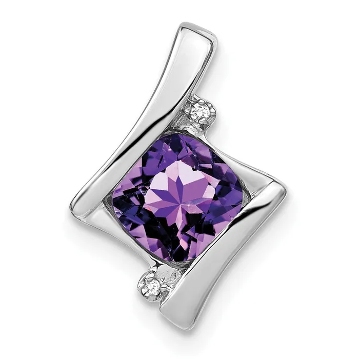 10k White Gold Amethyst and Diamond Pendant TreasureFineJewelers Necklaces 10k White Gold Amethyst and Diamond Pendant TreasureFineJewelers Necklaces