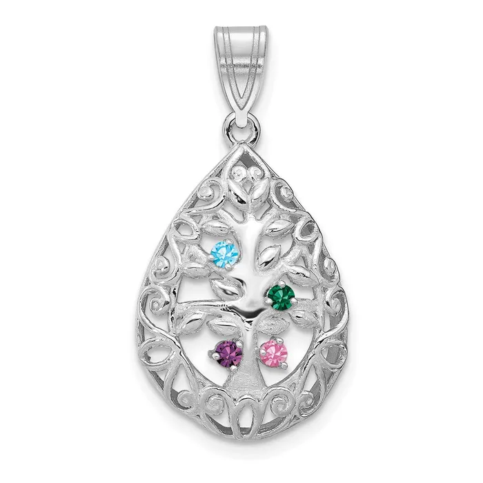 10KW 4 Birthstone Tree of Life Tear Drop Pendant TreasureFineJewelers Necklaces 10KW 4 Birthstone Tree of Life Tear Drop Pendant TreasureFineJewelers Necklaces