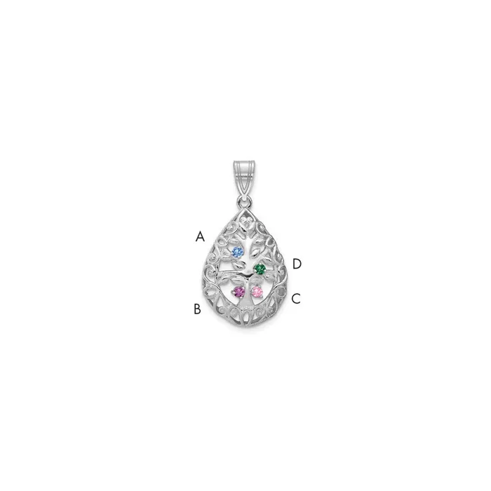 10KW 4 Birthstone Tree of Life Tear Drop Pendant TreasureFineJewelers Necklaces