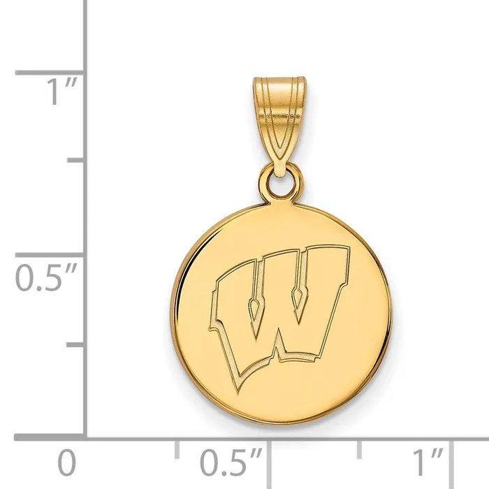 14k Gold University of Wisconsin Letter W Medium Disc Pendant TreasureFineJewelers Necklaces
