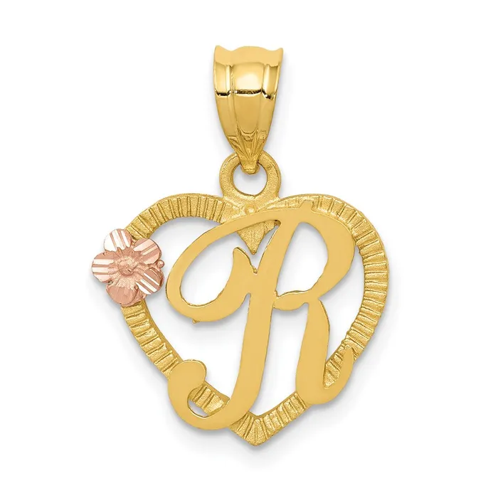 14k TwoTone Heart Letter R Initial Pendant TreasureFineJewelers Necklaces 14k TwoTone Heart Letter R Initial Pendant TreasureFineJewelers Necklaces
