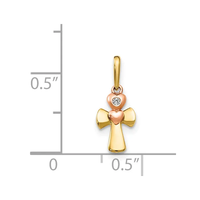 14k Twotone Yellow and Rose Gold CZ Childrens Cross Heart Pendant TreasureFineJewelers Necklaces