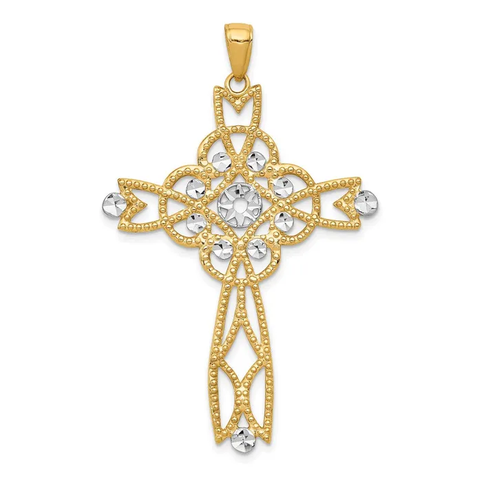 14K wRhodium Diamondcut Beaded Trim Infinity Cross Pendant TreasureFineJewelers Necklaces 14K wRhodium Diamondcut Beaded Trim Infinity Cross Pendant TreasureFineJewelers Necklaces