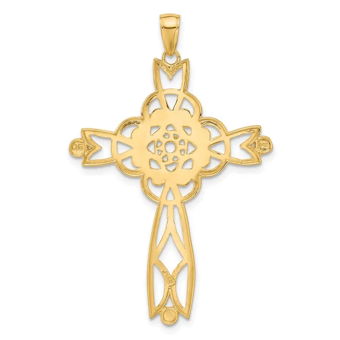 14K wRhodium Diamondcut Beaded Trim Infinity Cross Pendant TreasureFineJewelers Necklaces