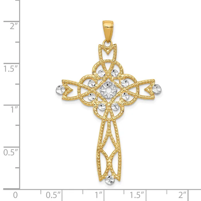 14K wRhodium Diamondcut Beaded Trim Infinity Cross Pendant TreasureFineJewelers Necklaces