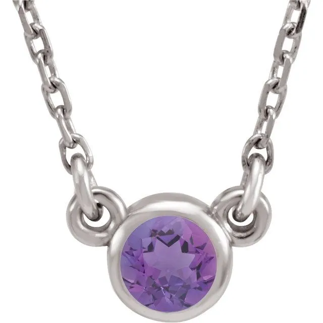 14K White 4 mm Round Amethyst BezelSet Solitaire 16 Necklace TreasureFineJewelers Necklaces 14K White 4 mm Round Amethyst BezelSet Solitaire 16 Necklace TreasureFineJewelers Necklaces