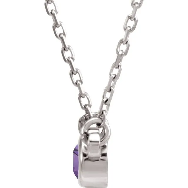 14K White 4 mm Round Amethyst BezelSet Solitaire 16 Necklace TreasureFineJewelers Necklaces