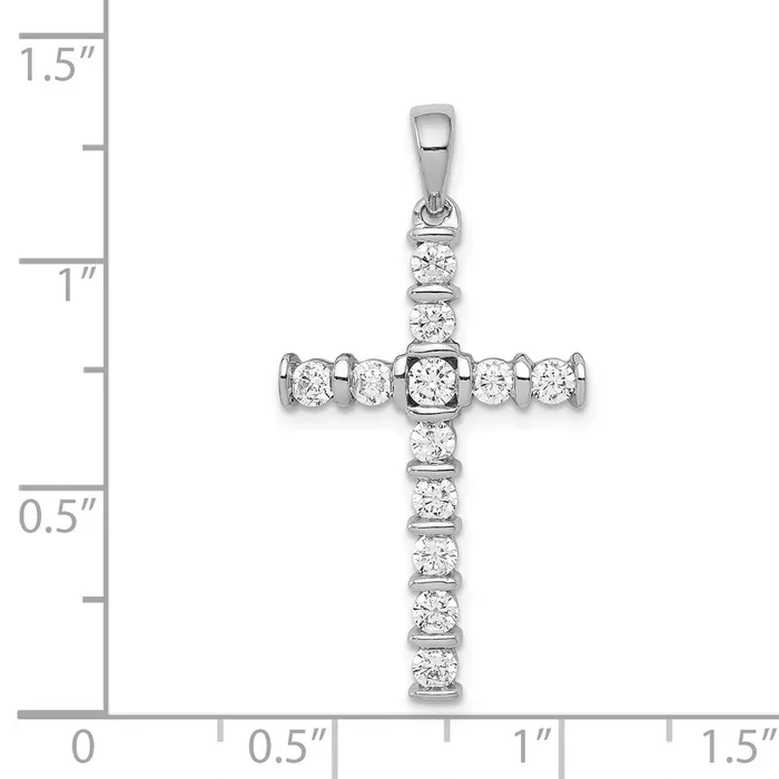 14k White Gold AA 34ct Diamond Latin Cross Pendant TreasureFineJewelers Necklaces