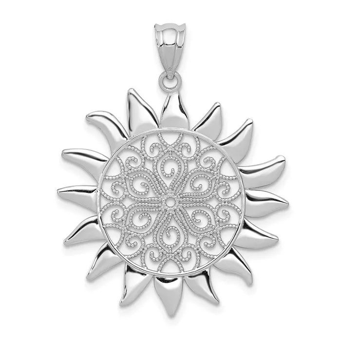 14k White Gold Filigree Sun Pendant TreasureFineJewelers Necklaces