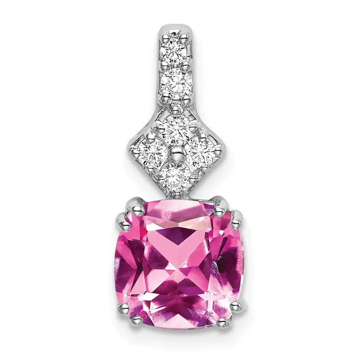 14K White Gold Lab Grown Diamond Created Pink Sapphire Pendant TreasureFineJewelers Necklaces 14K White Gold Lab Grown Diamond Created Pink Sapphire Pendant TreasureFineJewelers Necklaces