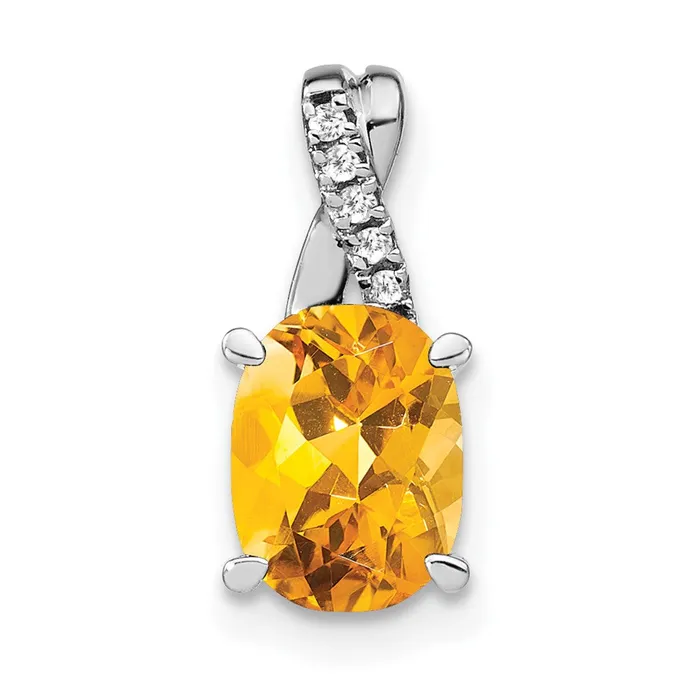 14k White Gold Oval Citrine and Diamond Pendant TreasureFineJewelers Necklaces 14k White Gold Oval Citrine and Diamond Pendant TreasureFineJewelers Necklaces