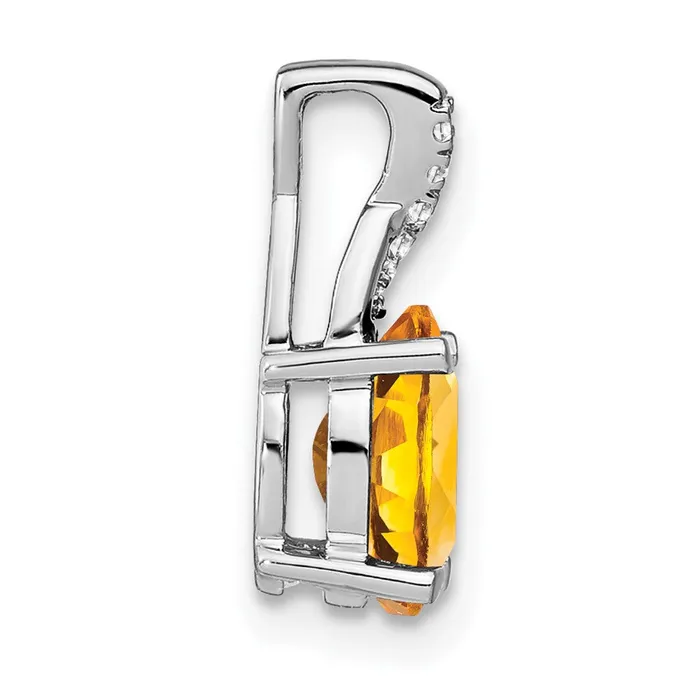 14k White Gold Oval Citrine and Diamond Pendant TreasureFineJewelers Necklaces
