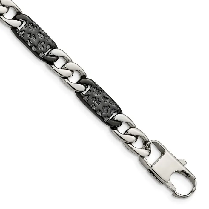 Bracelets TreasureFineJewelers Chisel Stainless Steel Polished Black IPplated Link 85 inch Bracelet