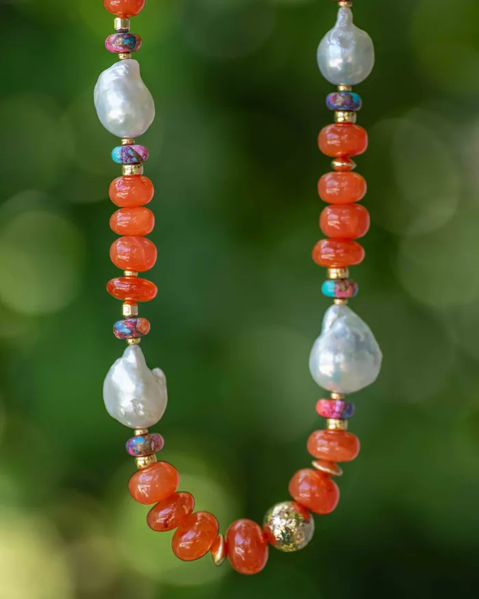 Carnelian Baroque Pearl Statement Necklace Vida Jewelry Designs Necklaces