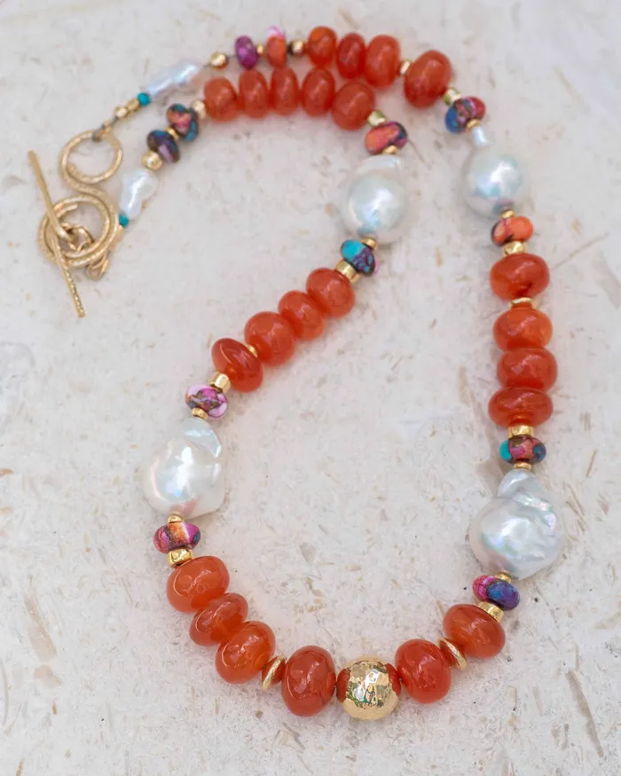 Carnelian Baroque Pearl Statement Necklace Vida Jewelry Designs Necklaces