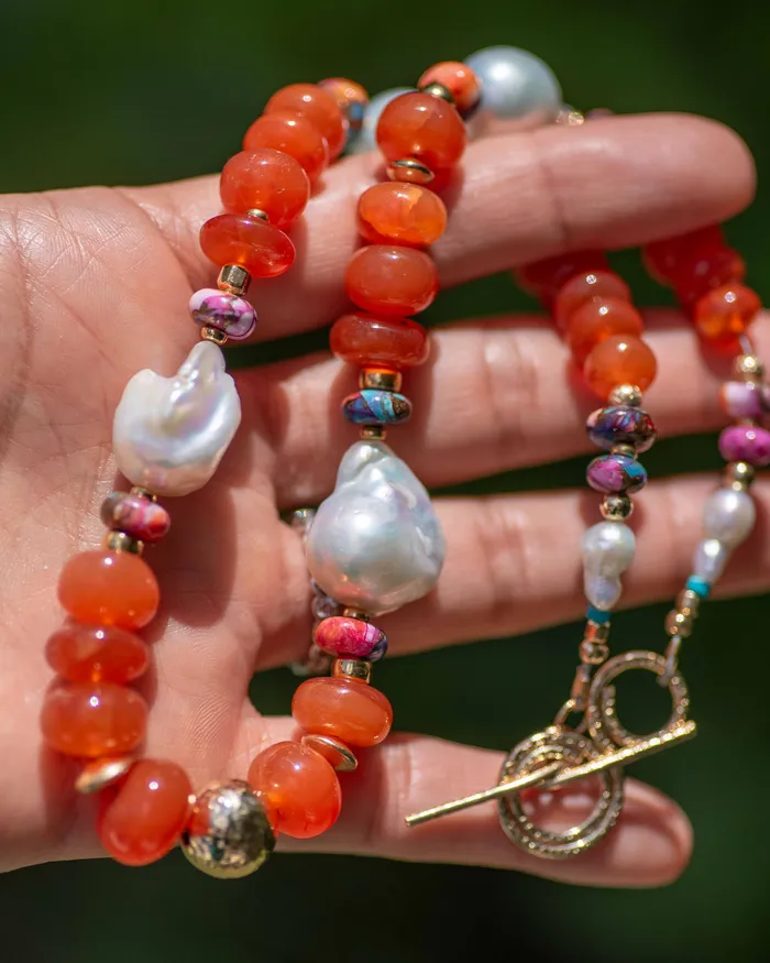 Carnelian Baroque Pearl Statement Necklace Vida Jewelry Designs Necklaces