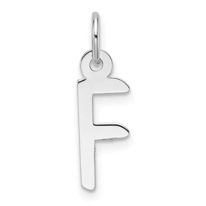 Charm Necklaces TreasureFineJewelers 14K White Gold Slanted Block Letter F Initial Charm