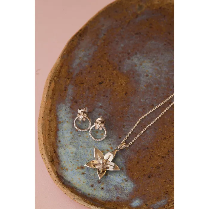 Ema Jewels Earrings Lily Necklace and Polyhymnia Crystal Sterling Silver Earrings SET
