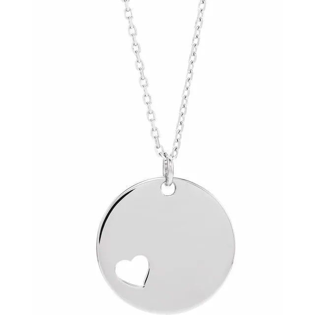 Necklaces 14K White Pierced Heart Engravable Disc 1618 Necklace TreasureFineJewelers Necklaces 14K White Pierced Heart Engravable Disc 1618 Necklace TreasureFineJewelers