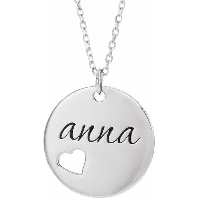 Necklaces 14K White Pierced Heart Engravable Disc 1618 Necklace TreasureFineJewelers