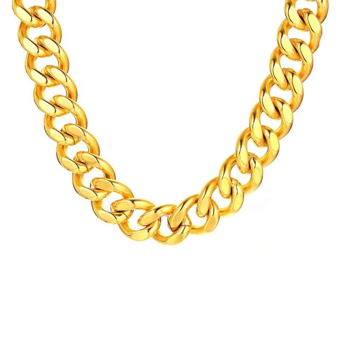 Necklaces Cuban Chain 1215mm Width 24K Gold Plated Chain Necklace Chain Bracelet Trendolla Jewelry