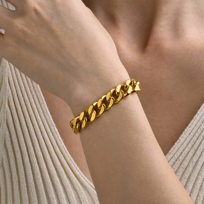 Necklaces Cuban Chain 1215mm Width 24K Gold Plated Chain Necklace Chain Bracelet Trendolla Jewelry
