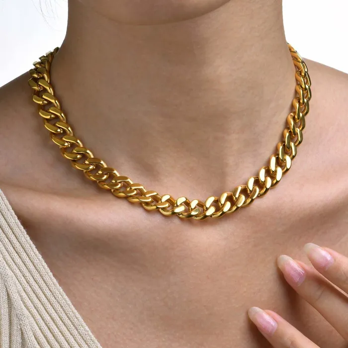 Necklaces Cuban Chain 1215mm Width 24K Gold Plated Chain Necklace Chain Bracelet Trendolla Jewelry