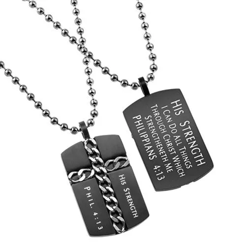 Necklaces North Arrow Shop Christian Dog Tag Cross Necklace Philippians 413 HIS STRENGTH Steel Ball Chain Necklaces North Arrow Shop Christian Dog Tag Cross Necklace Philippians 413 HIS STRENGTH Steel Ball Chain