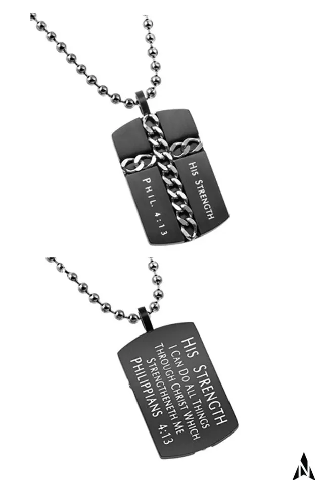 Necklaces North Arrow Shop Christian Dog Tag Cross Necklace Philippians 413 HIS STRENGTH Steel Ball Chain Necklaces North Arrow Shop Christian Dog Tag Cross Necklace Philippians 413 HIS STRENGTH Steel Ball Chain