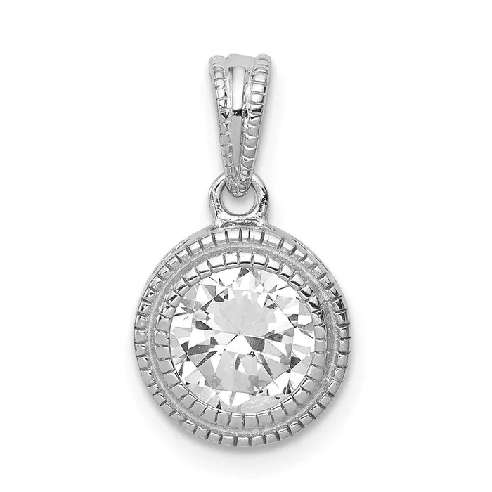 Necklaces Sterling Silver CZ Circle X Edge Pendant TreasureFineJewelers