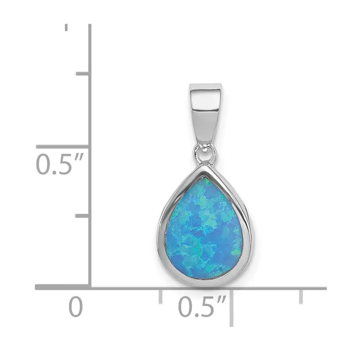 Necklaces Sterling Silver Rhodplated Lab Created Opal Teardrop Pendant TreasureFineJewelers