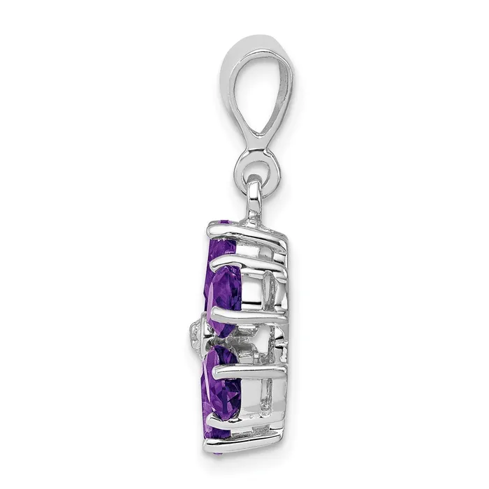 Necklaces Sterling Silver Rhodium Plated Amethyst and Diamond Flower Pendant TreasureFineJewelers