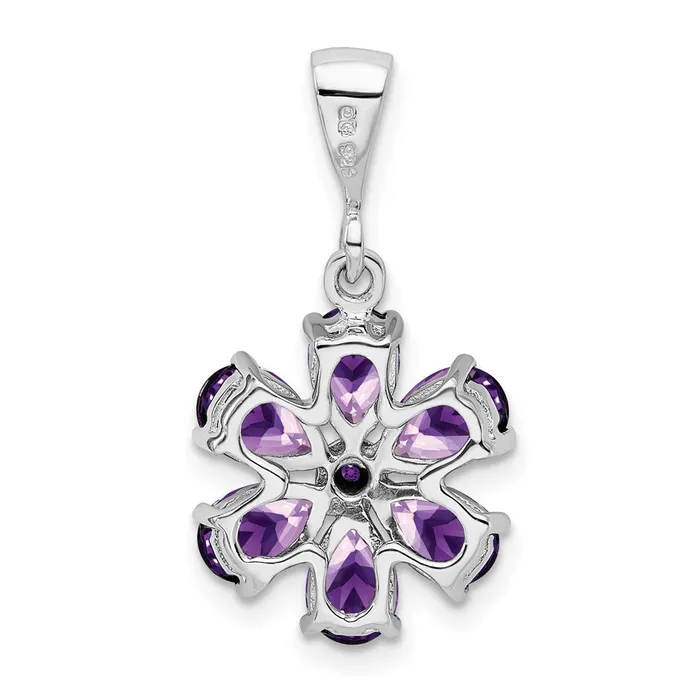 Necklaces Sterling Silver Rhodium Plated Amethyst and Diamond Flower Pendant TreasureFineJewelers