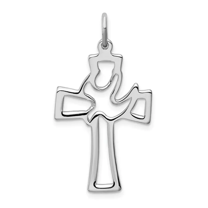 Necklaces Sterling Silver Rhodiumplated Polished Cutout Dove Cross Pendant TreasureFineJewelers Necklaces Sterling Silver Rhodiumplated Polished Cutout Dove Cross Pendant TreasureFineJewelers