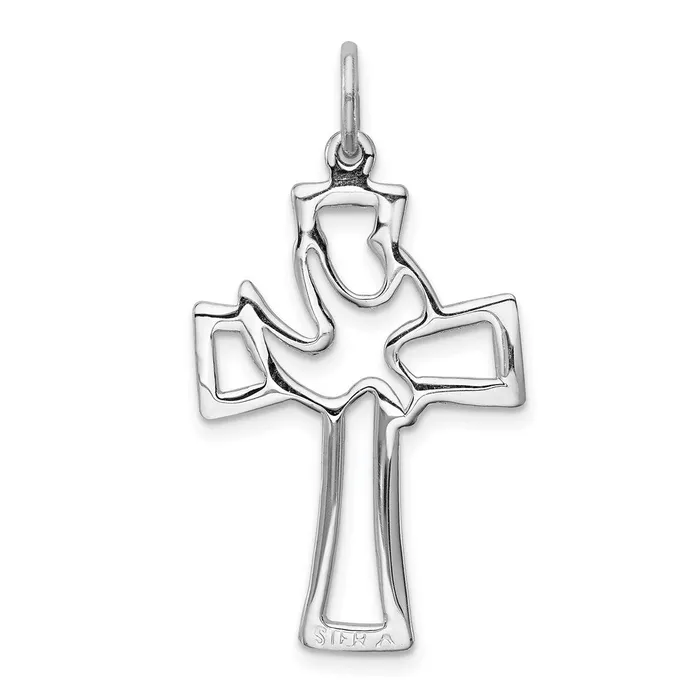 Necklaces Sterling Silver Rhodiumplated Polished Cutout Dove Cross Pendant TreasureFineJewelers