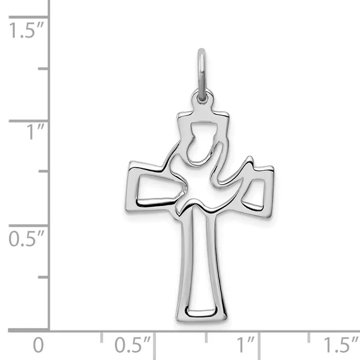 Necklaces Sterling Silver Rhodiumplated Polished Cutout Dove Cross Pendant TreasureFineJewelers