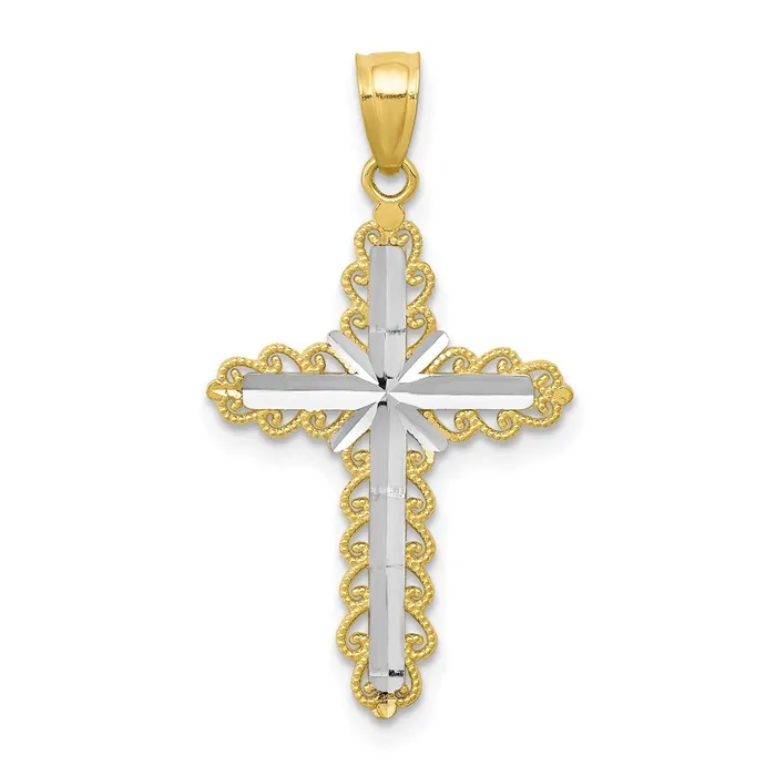 Necklaces TreasureFineJewelers 10K w Rhodium DiamondCut Cross Pendant