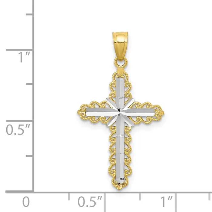 Necklaces TreasureFineJewelers 10K w Rhodium DiamondCut Cross Pendant