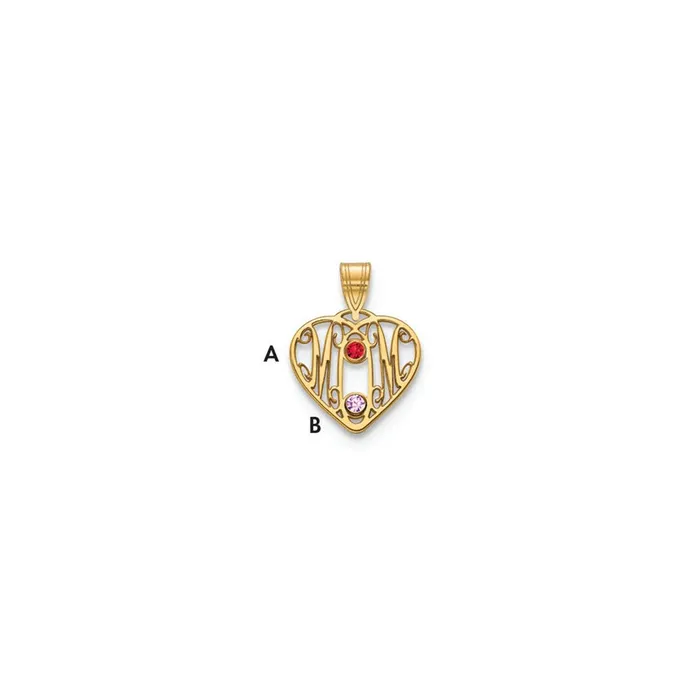 Necklaces TreasureFineJewelers 10KY MOM in Heart 2 Birthstones w18k Bezel Pendant Necklaces TreasureFineJewelers 10KY MOM in Heart 2 Birthstones w18k Bezel Pendant