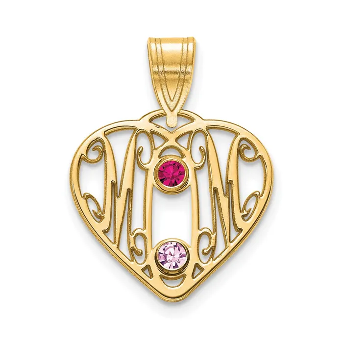 Necklaces TreasureFineJewelers 10KY MOM in Heart 2 Birthstones w18k Bezel Pendant