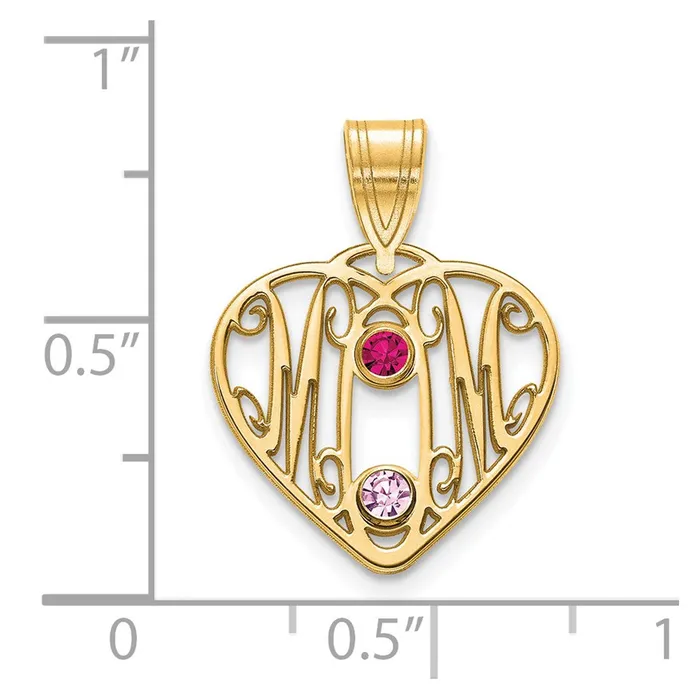 Necklaces TreasureFineJewelers 10KY MOM in Heart 2 Birthstones w18k Bezel Pendant