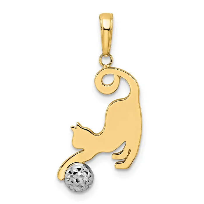 Necklaces TreasureFineJewelers 14k and White Rhodium Diamondcut Cat and Ball Pendant Necklaces TreasureFineJewelers 14k and White Rhodium Diamondcut Cat and Ball Pendant