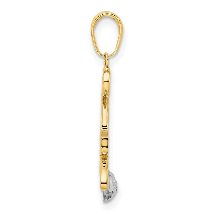 Necklaces TreasureFineJewelers 14k and White Rhodium Diamondcut Cat and Ball Pendant