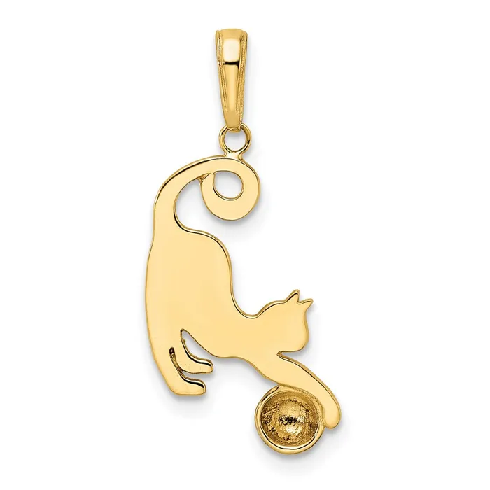 Necklaces TreasureFineJewelers 14k and White Rhodium Diamondcut Cat and Ball Pendant