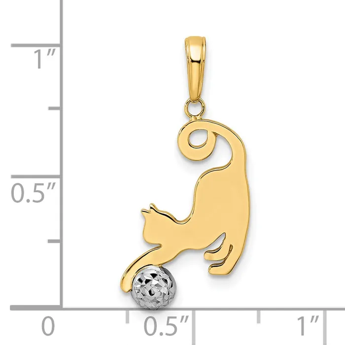 Necklaces TreasureFineJewelers 14k and White Rhodium Diamondcut Cat and Ball Pendant
