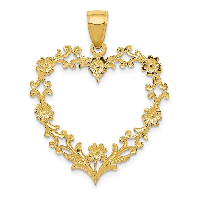 Necklaces TreasureFineJewelers 14K Polished Floral Border Heart Pendant