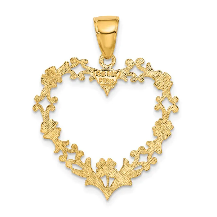 Necklaces TreasureFineJewelers 14K Polished Floral Border Heart Pendant