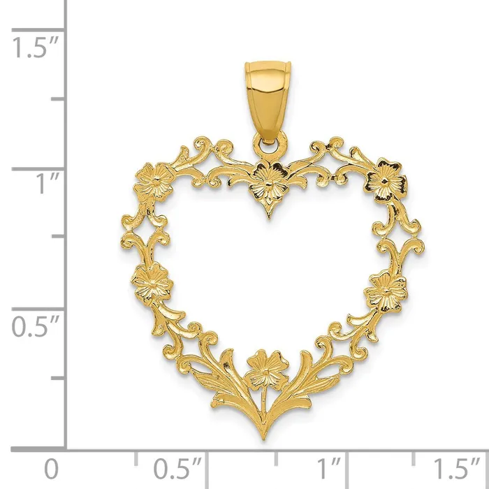 Necklaces TreasureFineJewelers 14K Polished Floral Border Heart Pendant