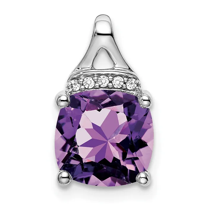 Necklaces TreasureFineJewelers 14k White Gold Cushion Amethyst and Diamond Pendant