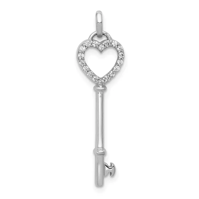 Necklaces TreasureFineJewelers 14k White Gold Diamond Heart Key Pendant